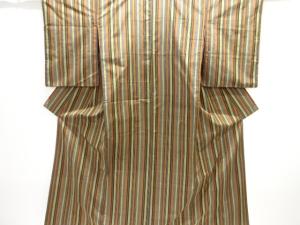 縞織り出し手織り紬着物